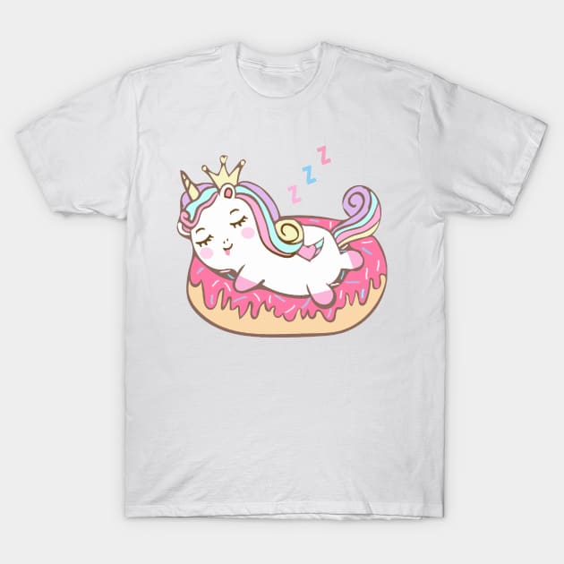 cute unicorn lies on donut T-Shirt by Dhme